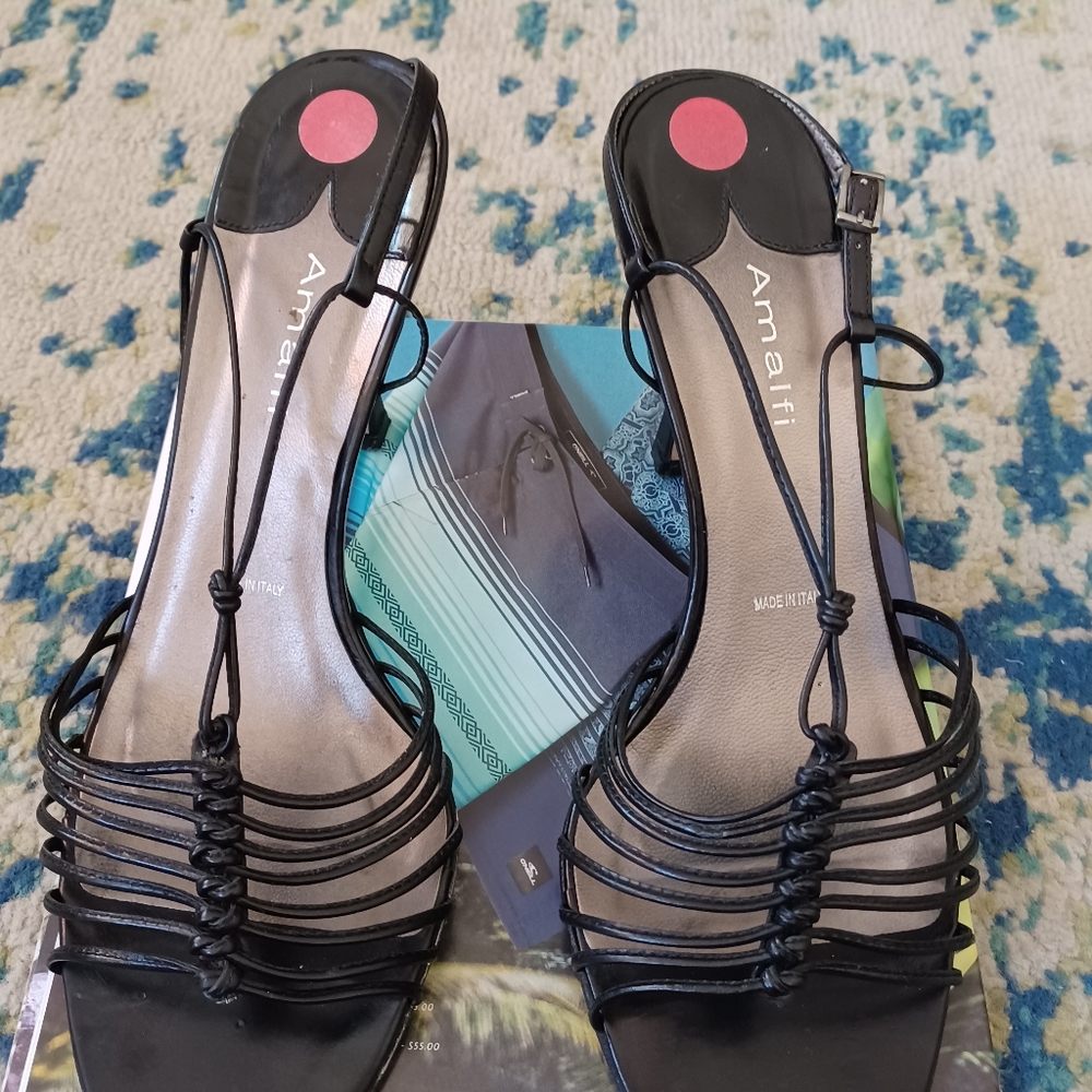 Amalie black thin straps heels